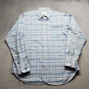 Black Fleece Long Sleeve Button Up Plaid Shirt 1 Pckt Blue Gray White Men Sz L